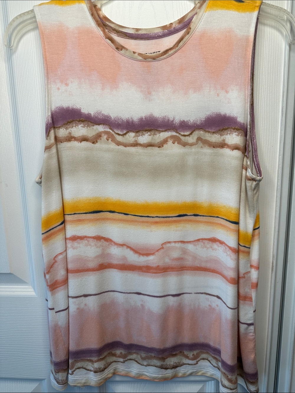 Nine West SuperSoft Multicolor Watercolor Stripe Tank - Pink, Yellow & Purple